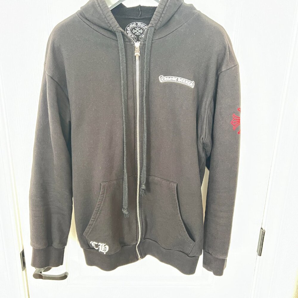 $2399 Authentic CHROME HEARTS Made in USA Men's Black Sweat Hoodie Jacket Sz.XL